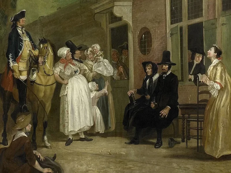 1677-Jacob Campo Weyerman - Ll'ambasciatore dei Labberlotten, appare davanti alla finestra della locanda 't Bokki nell'Haarlemmerhout